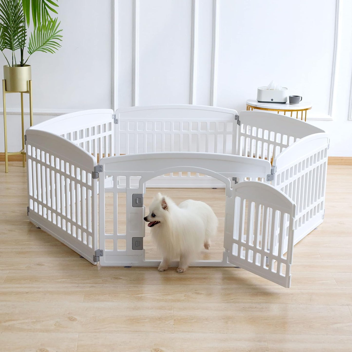 Gupamiga Pet Playpen Foldable Gate for Dogs Heavy Plastic Dog Playpen Puppy Exercise(White 6*Panel)