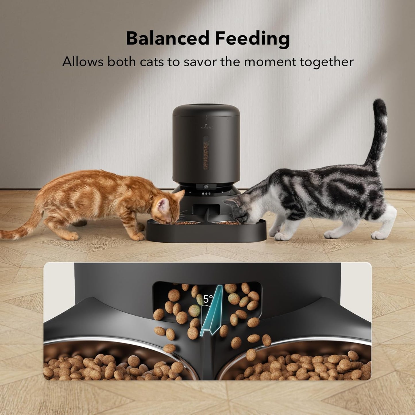 PETLIBRO Automatic Cat Feeder with Camera for Two Cats, 1080P HD Video with Night Vision, 5G WiFi Pet Feeder with 2-Way Audio for Cat & Dog,Black 5L