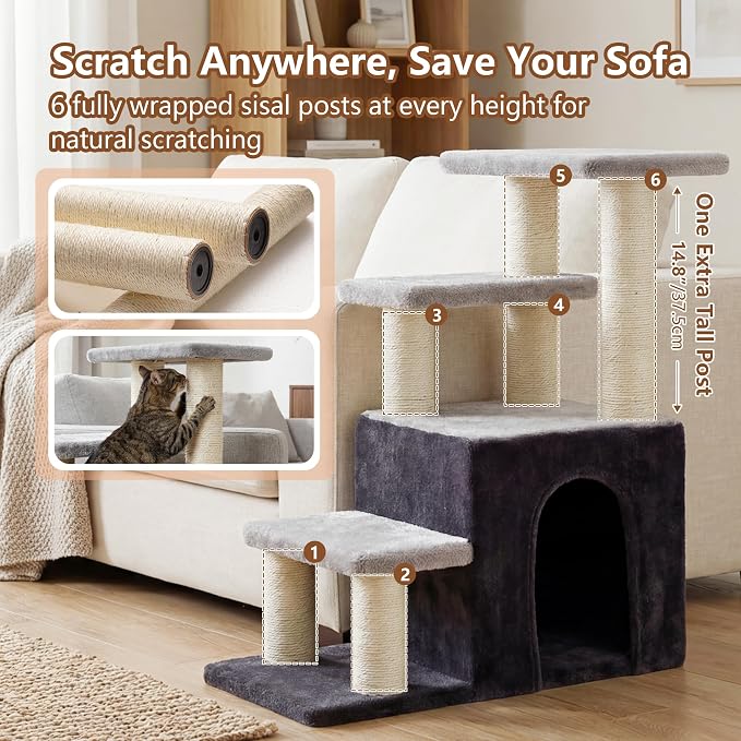 Heybly Cat Scratching Post, Sturdy Pet Stairs & Steps for Indoor Cats and Dogs