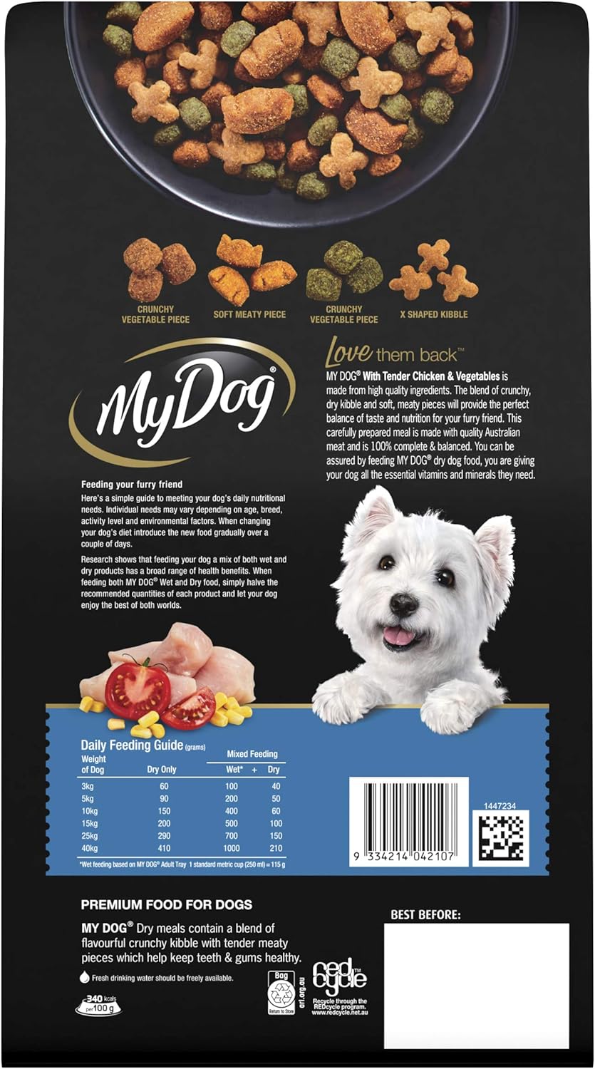Adult Dry Dog Food Tender Chicken & Vegetables 1.5kg Bag, 4 Pack