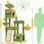 Heybly Cat Tree 72.4-Inch Anti-Tip Cat Tower with Spacious Perches HCT060GY | All-in-One Cat Furniture for Large Cats, Multiple Interactive Areas, Extra-Large Sisal Scratching Board, Green and Yellow