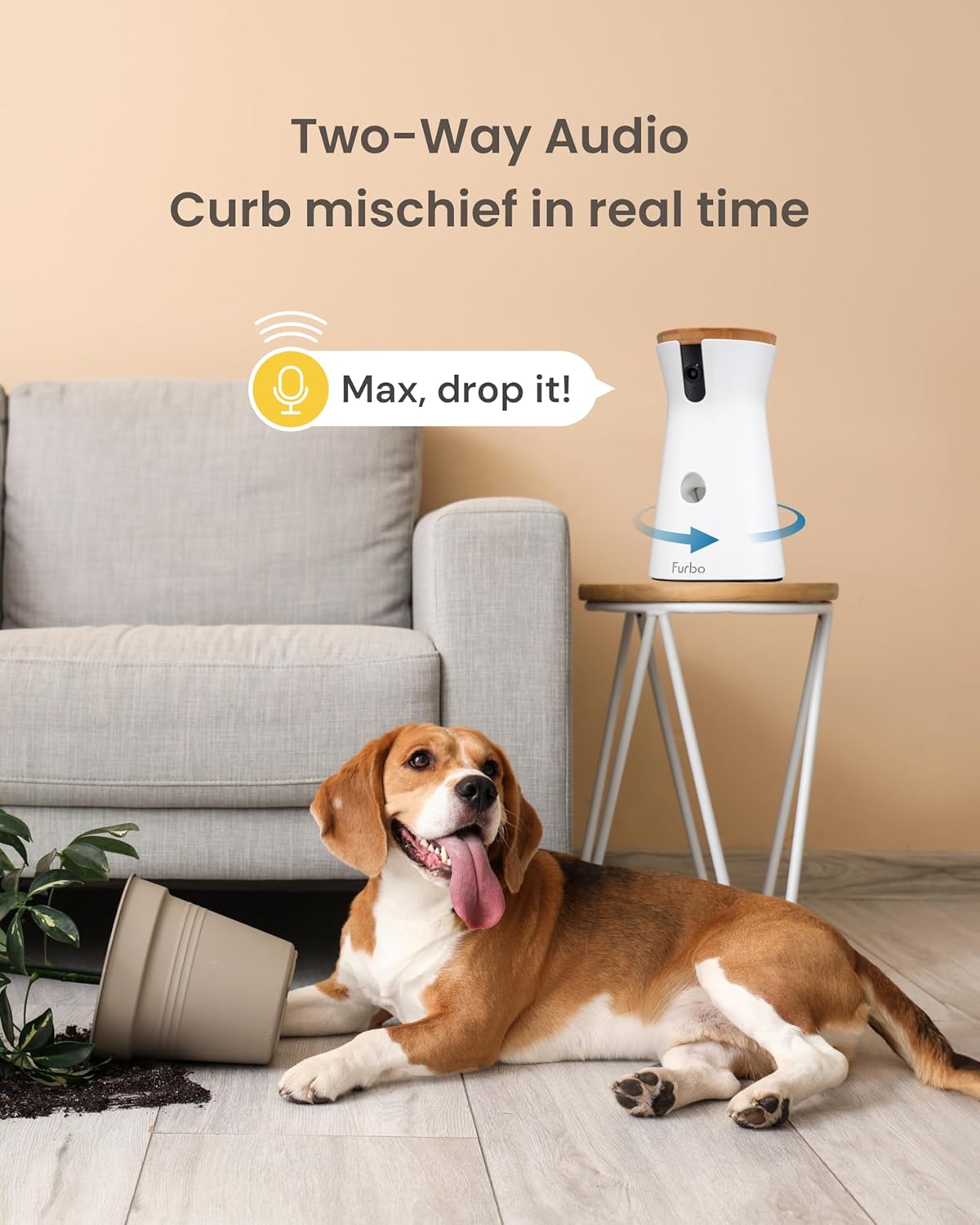 Furbo 360° Dog Camera: Pet Security Cam w/Barking Alerts, Rotating View, Treat Toss w/Phone App