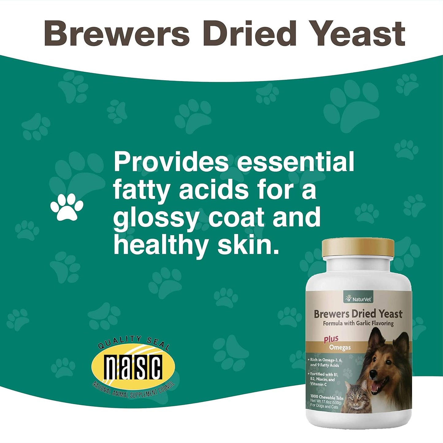 Naturvet 1000 Count Brewer's Dried Yeast Formula With Omegas Tablets For Dogs And Cats