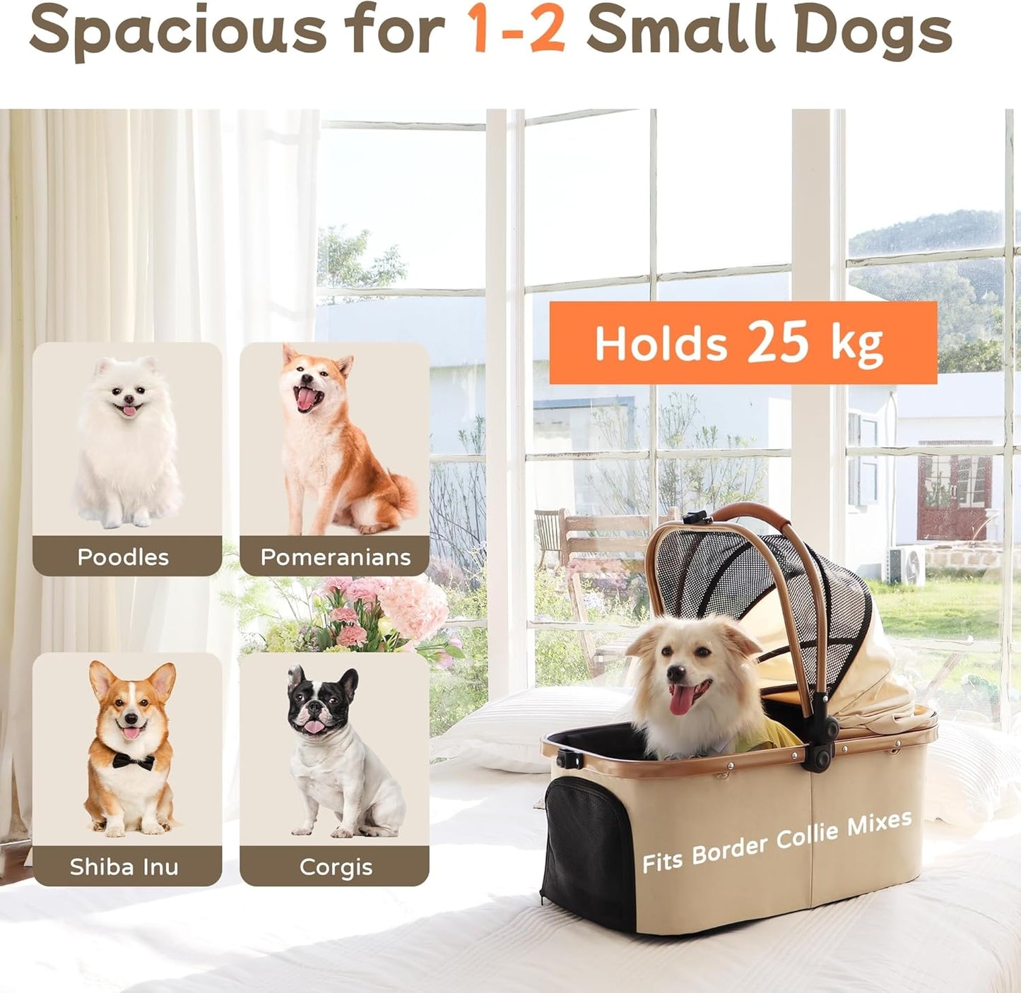 3-in-1 Pet Stroller for Small Dogs & Cats up to 33lbs, One-Touch Fold 4-Wheel Cart with Removable Carrier, Rear Brake & Storage Basket