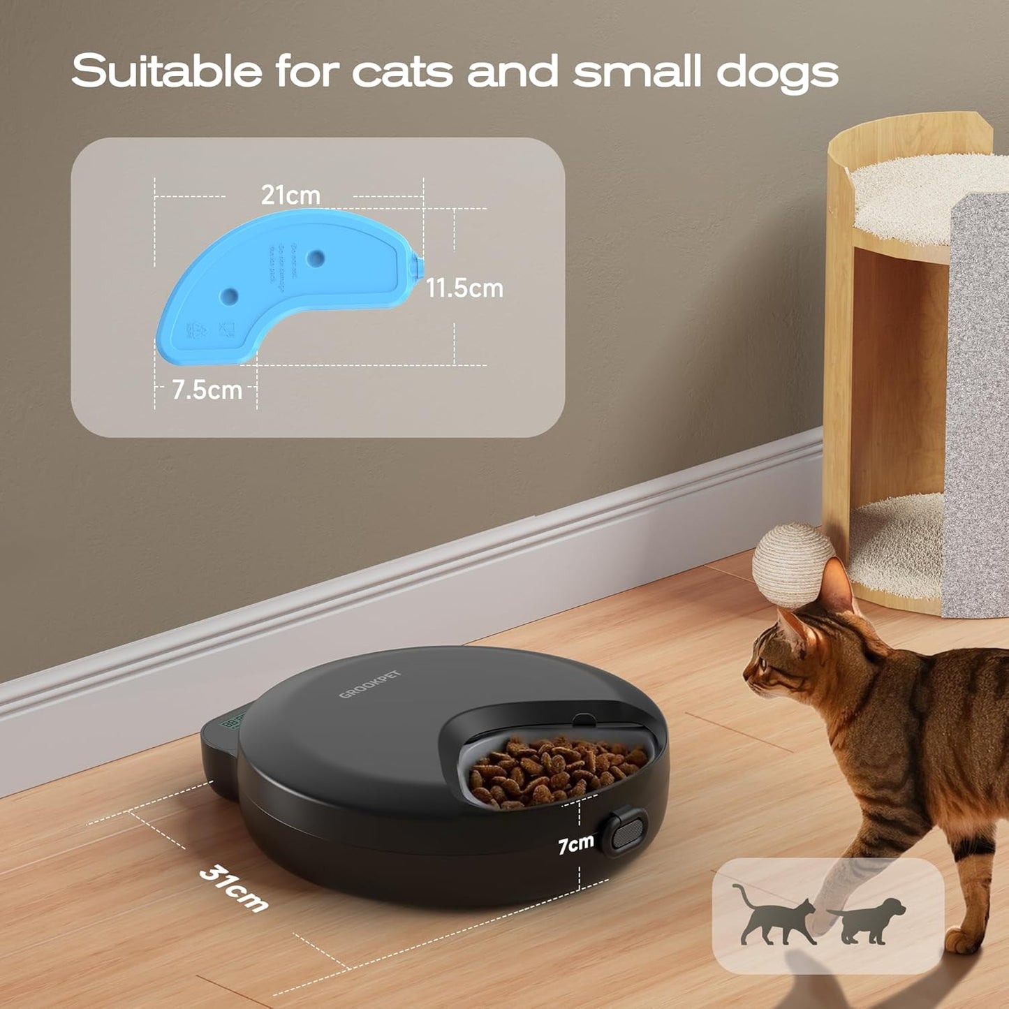 Automatic Cat Feeder Wet Food: Cordless Cat Food Dispenser with Timer - Pet Feeder with Ice Pack for Wet & Dry Food Refrigerated - Auto Wireless Small Dog Feeder Battery Power - Supply 4 Meals per Day