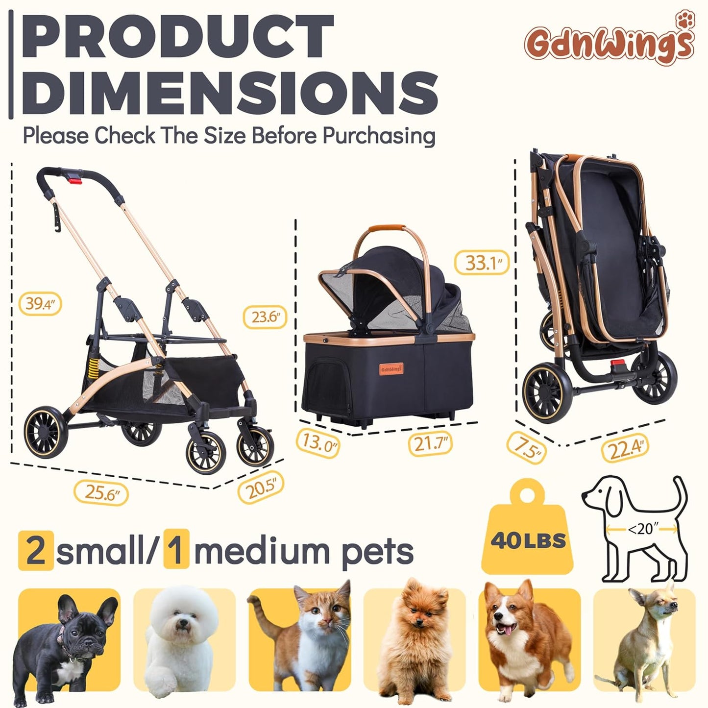 Pet Stroller for Small Dogs, Lightweight Small Dog Stroller for Dogs Cats with 6 Shock Absorption System