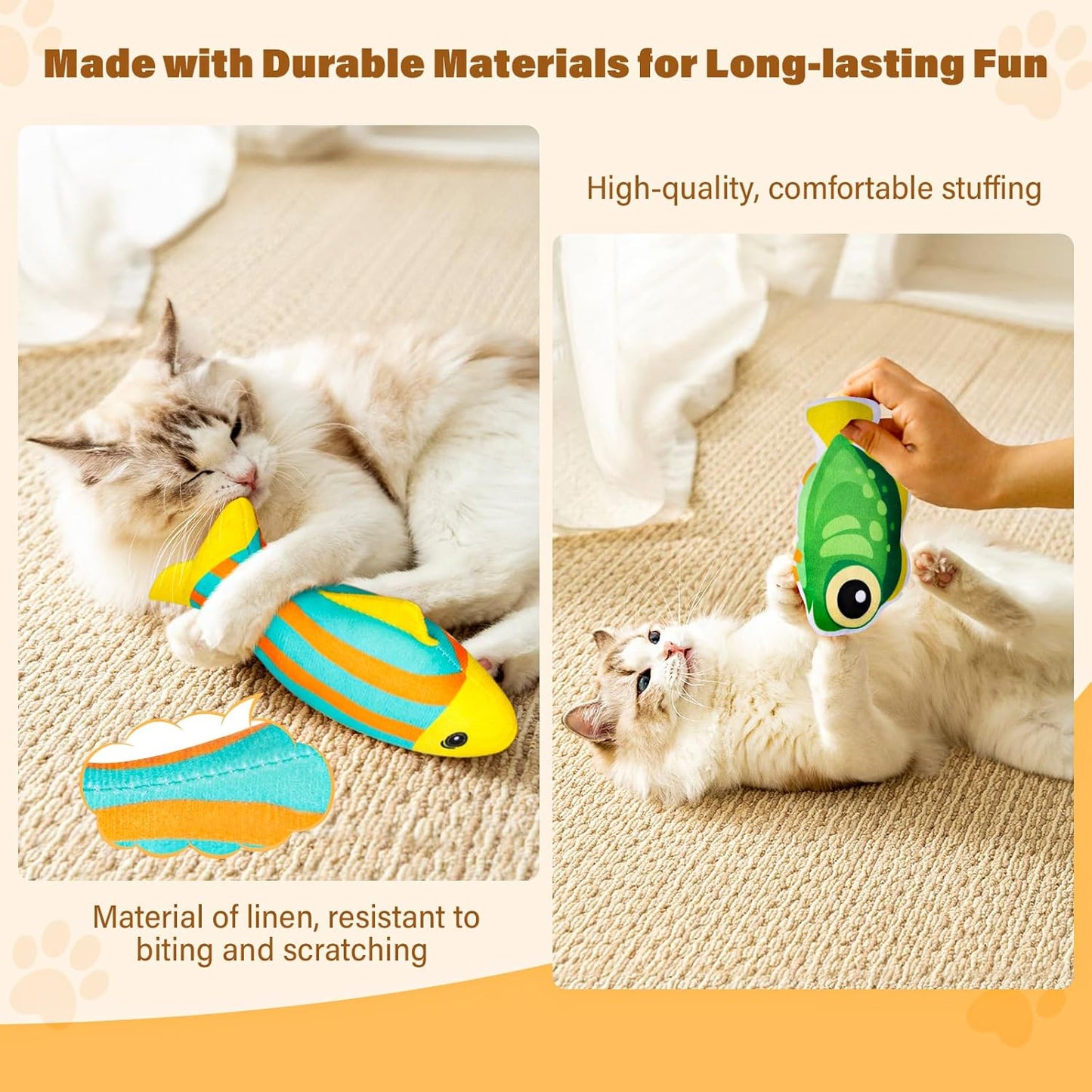 6 Pcs Catnip Toys Cat Toys, Fish Shaped Interactive Big Crinkle Sound Kitten Exercise