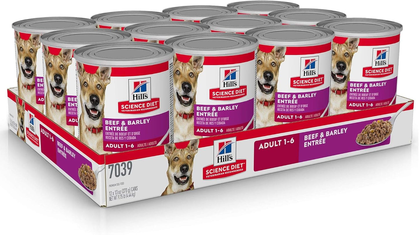 Hill's Science Diet Adult Wet Dog Food, Beef and Barley Entrée, 370g, 12 Pack, Canned Dog Food