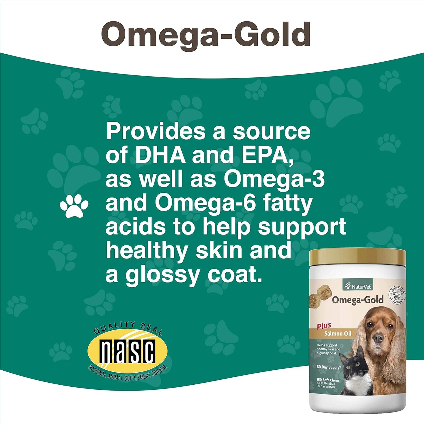 NaturVet Omega-Gold Plus Salmon Oil for Dogs, 180 ct Soft Chews, Made in USA