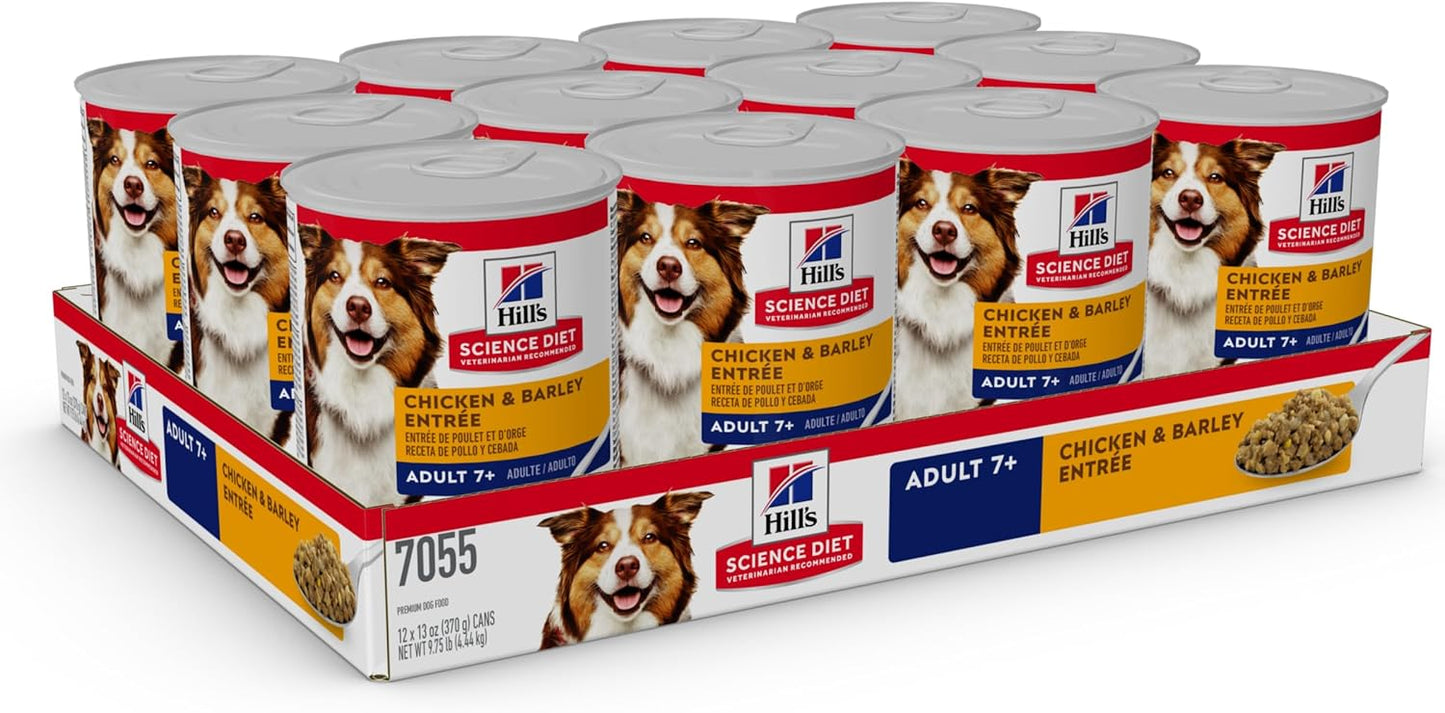 Hill's Science Diet Adult 7+ Senior Wet Dog Food, Chicken & Barley Entrée, 370g, 12 Pack, Canned Dog Food