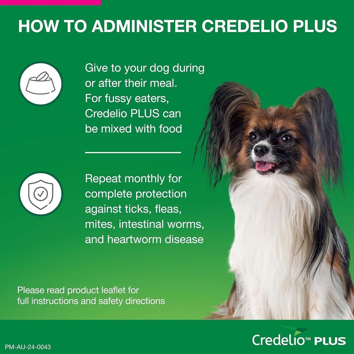 Credelio Plus Dog Flea and Tick Treatment, Six Pack, Ticks, Fleas, Mites, Heartworm & Worms Parasite Protection, in The Smallest Monthly Chewable Tablet for Dogs > 2.8-5.5 kg, 6 Pack