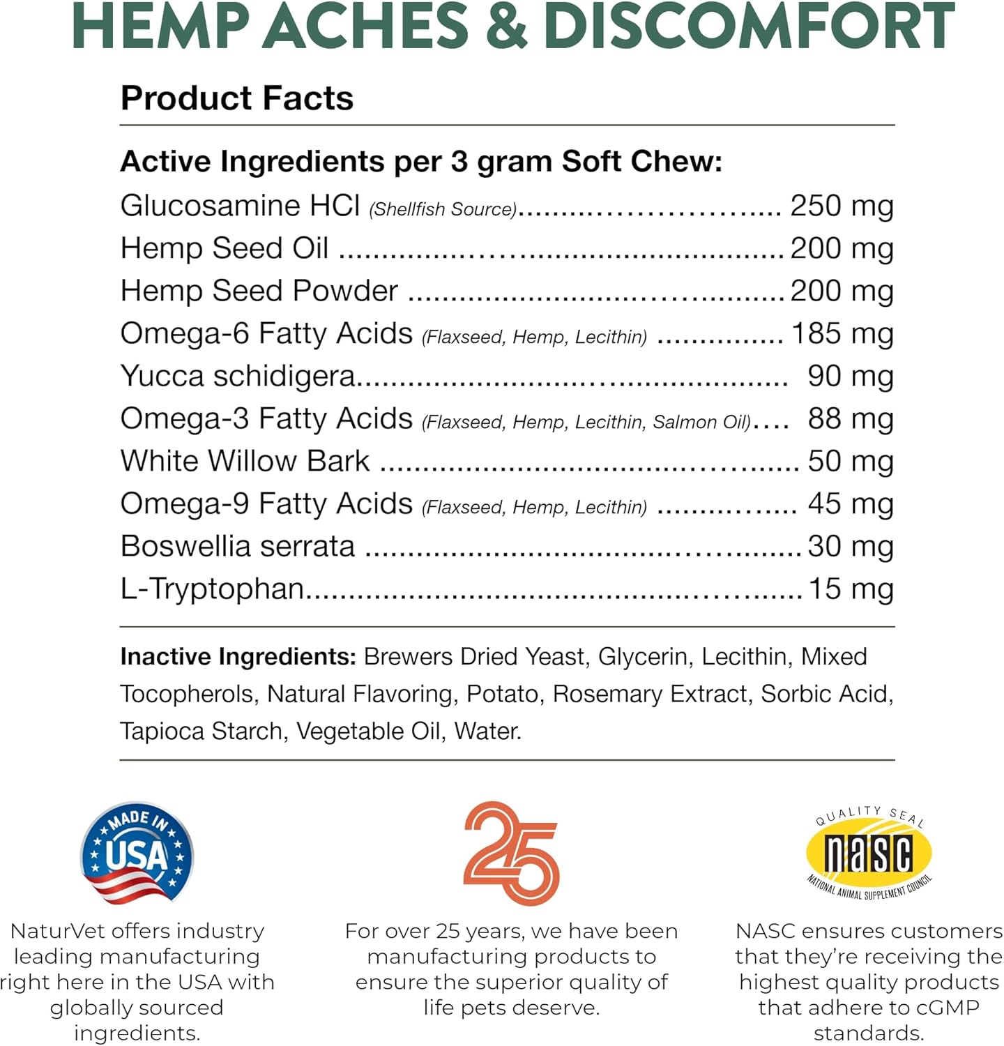 NaturVet Hemp Aches & Discomfort Plus 60k Cannabis Seeds for Dogs