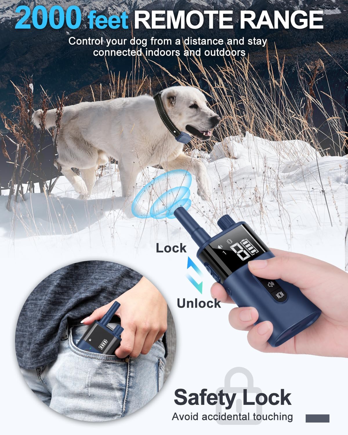 Anti Bark Collar with Remote 1600Ft Dog Training Collar, Vibrating Collar for Small Medium Large Dogs with Vibration & Sound