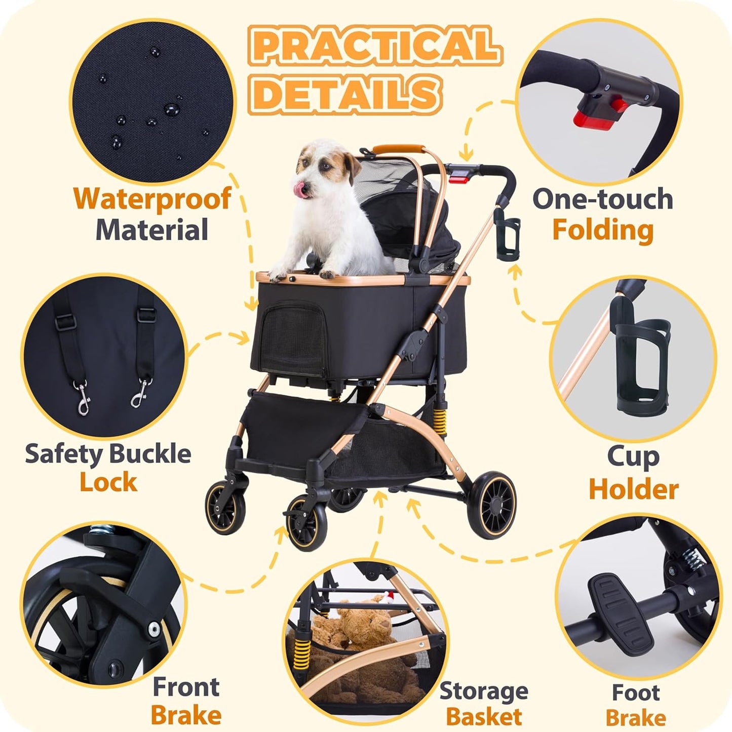 Pet Stroller for Small Dogs, Lightweight Small Dog Stroller for Dogs Cats with 6 Shock Absorption System
