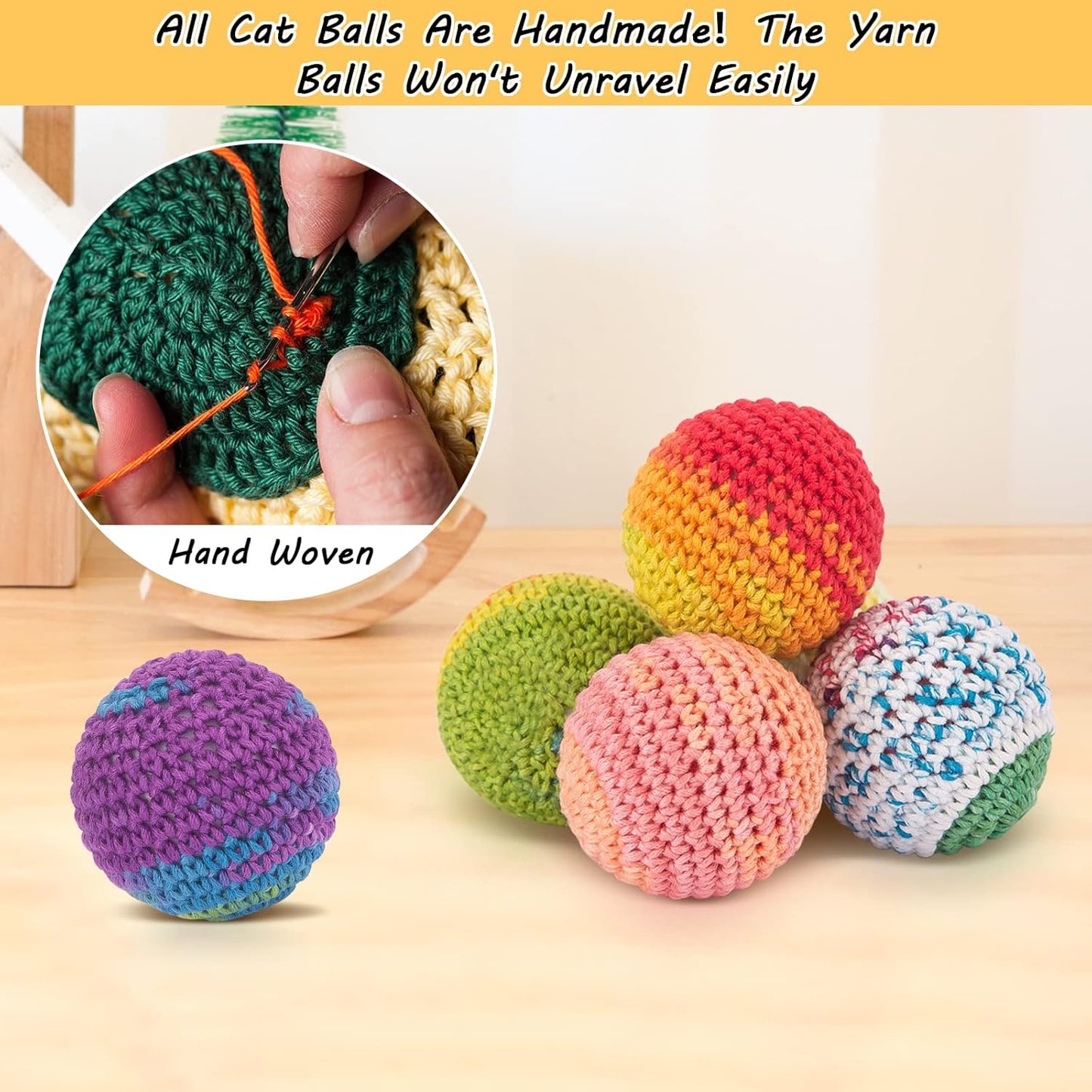 Retro Shaw Cat Toys Balls, Woolen Yarn Cat Ball Toy with Bell Inside-6 pack