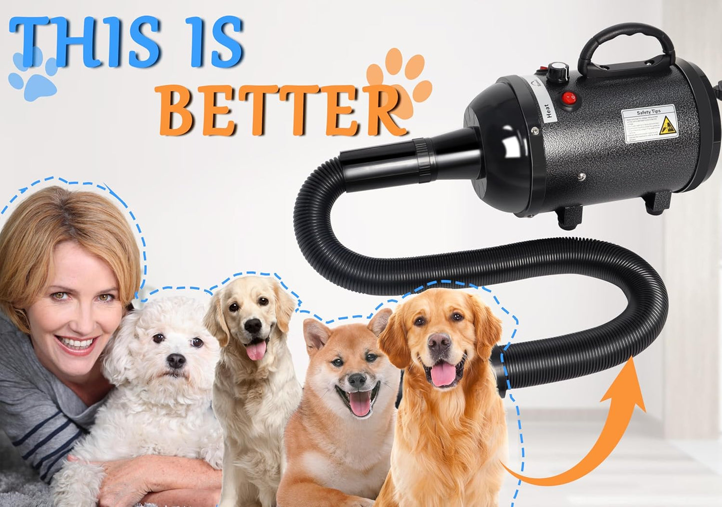 Dog Hair Dryer, 4.5HP/3200W Dog Dryer with Adjustable Temperature & Speed