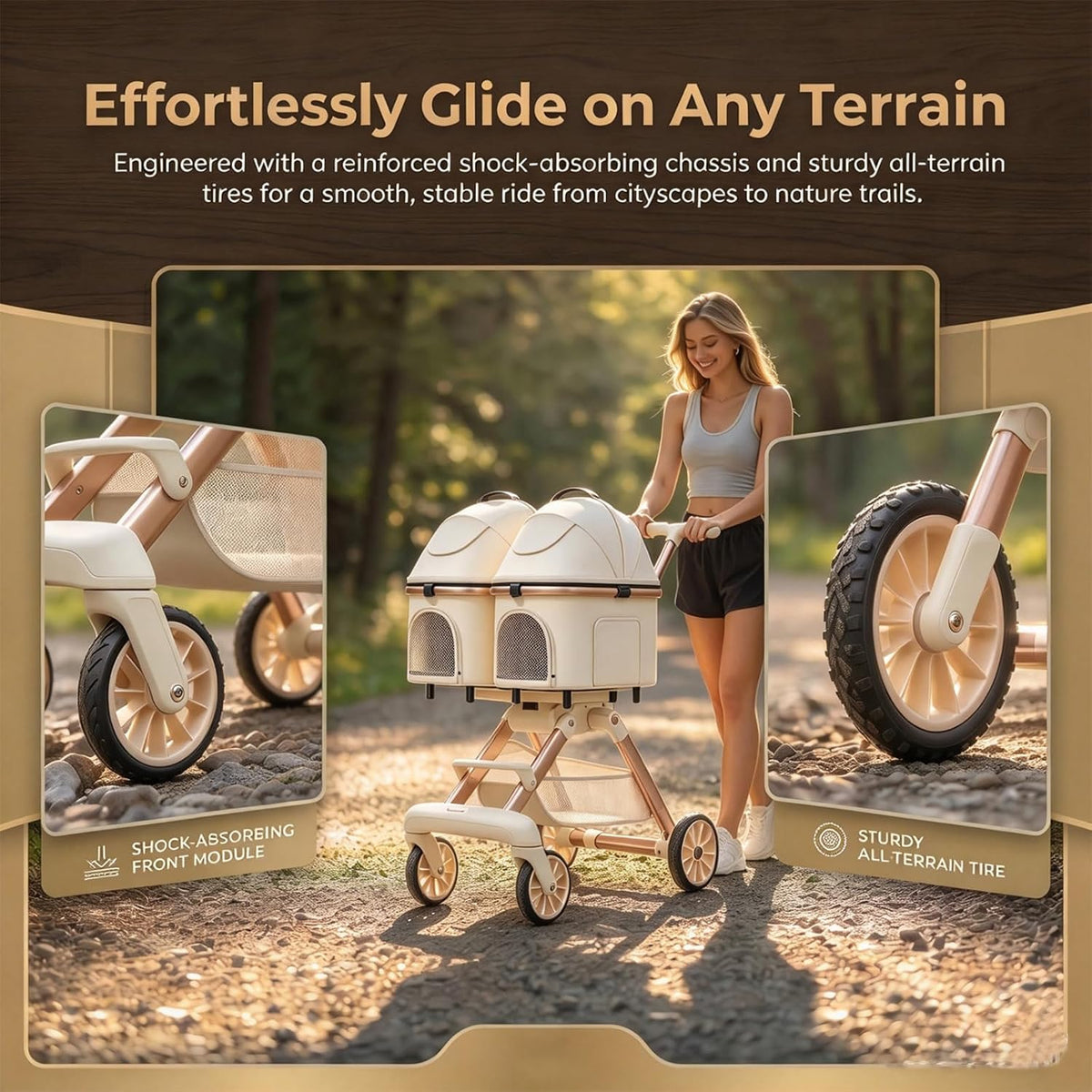 Double Pet Stroller, Foldable All-Terrain Stroller for 2 Small Dogs & Cats