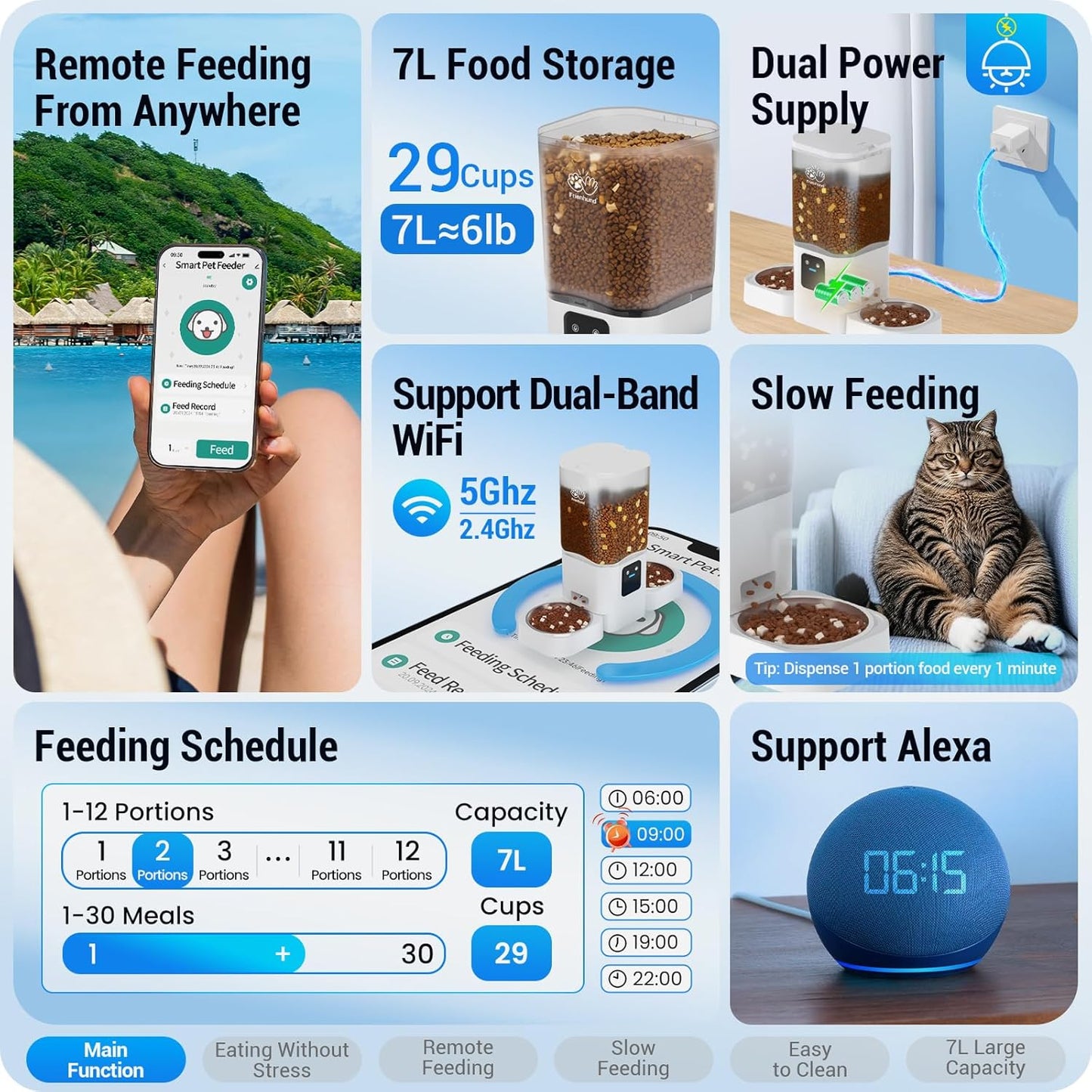 Frienhund Automatic Cat Feeder with Slow Feed for 2 Cats: 5G WiFi Automatic Dog Feeder