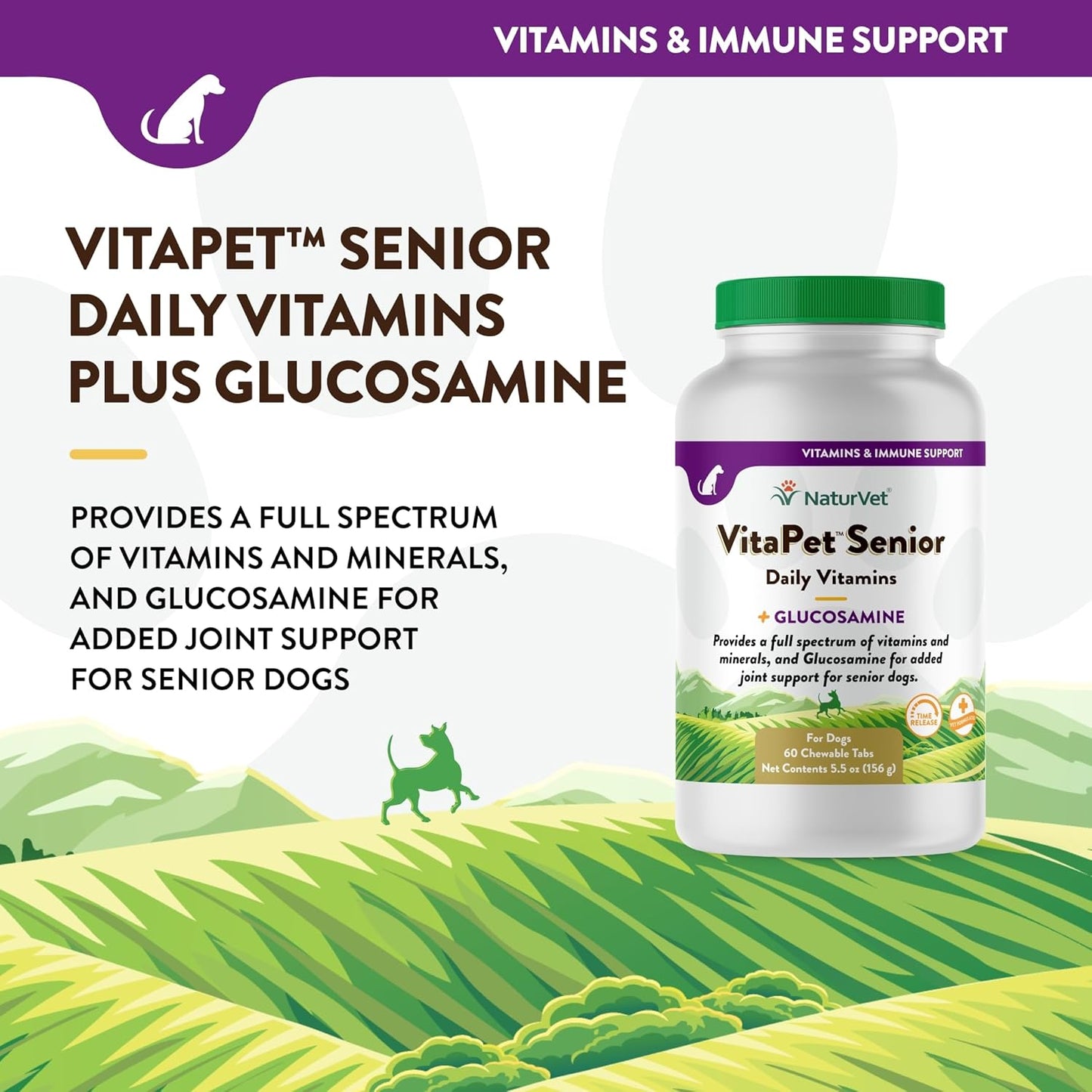 NaturVet Vita Time Release Pet Senior with Gluc Tablets, 60 Pills