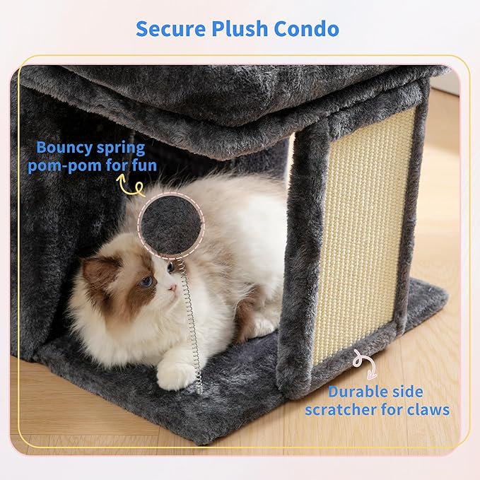 Heybly Cat Tree, 14 inch Cat Tower with Large Perch Bed and Cat Condo for Indoor Cats