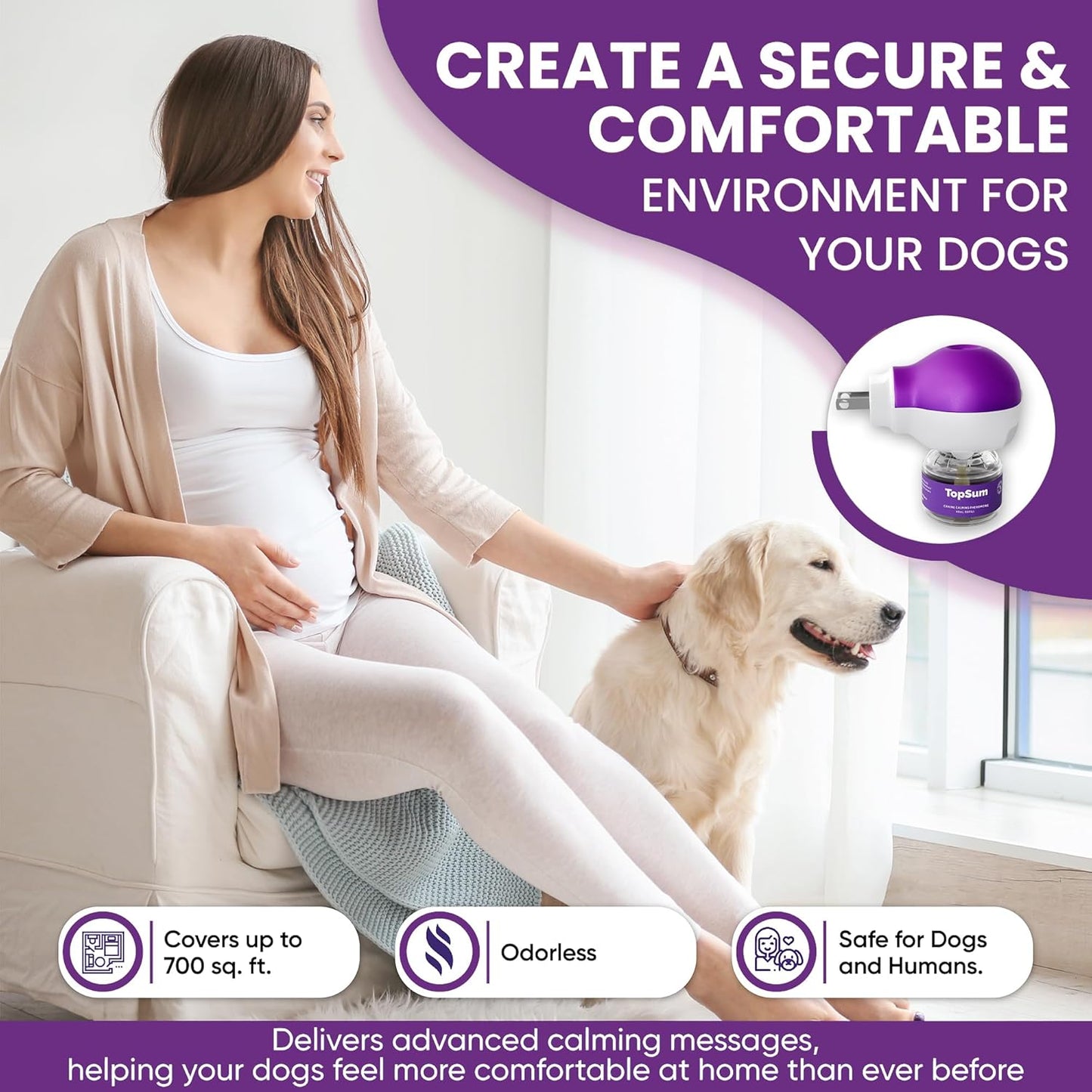 Pheromone Diffuser for Dogs: Premium Dog Calming Diffuser 2 Pack (Purple)