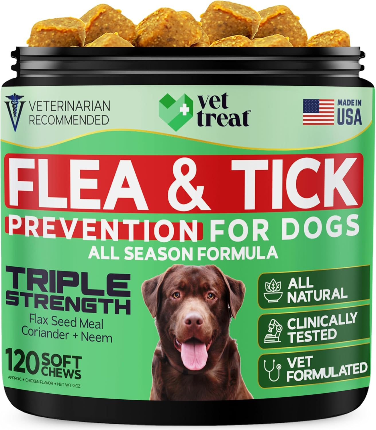 Flea and Tick Prevention for Dogs Chewables -Made in USA