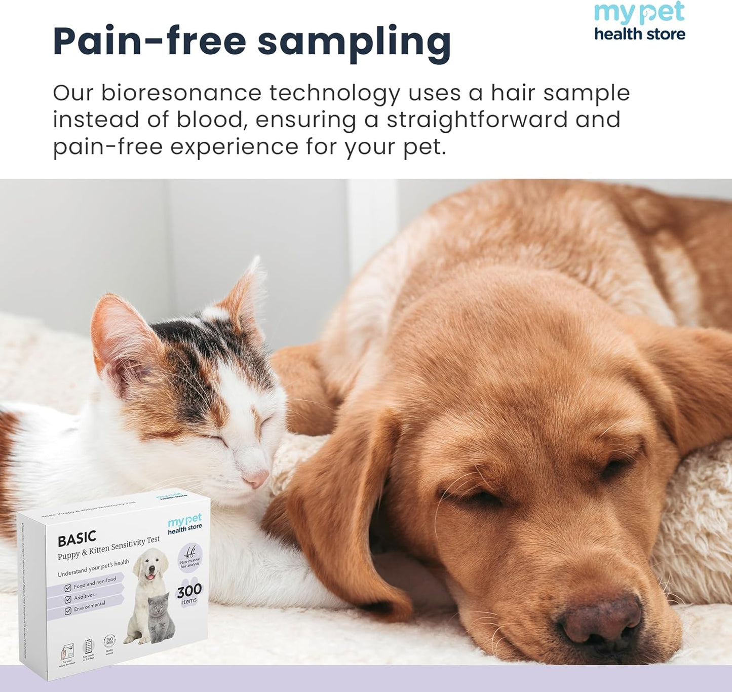 My Pet Health Store Allergen Sensitivity Test - Home Puppy & Kitten Allergy Test | 300 Checks | 3-5 Day Results | Non-Invasive Hair Sampling | Food & Environmental Analysis | Ideal for Young Pets