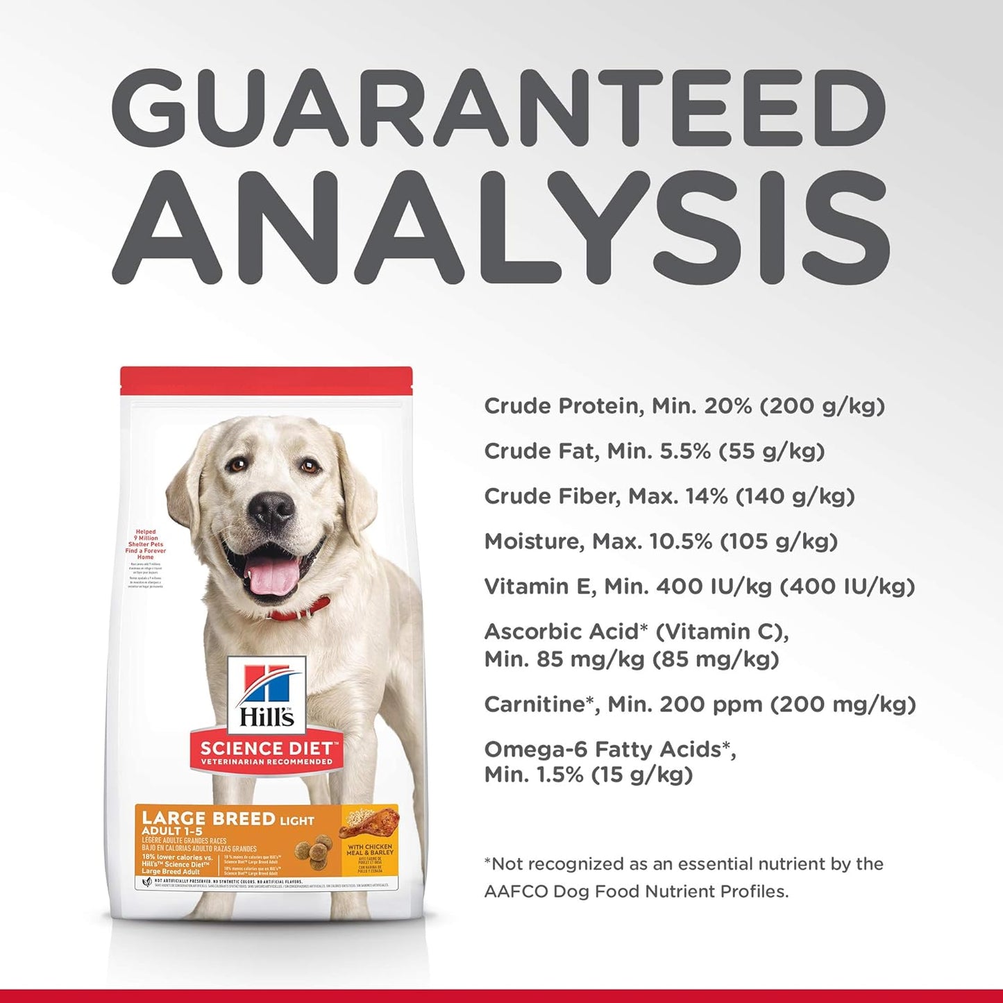 Hill's Science Diet Light Adult Large Breed,Chicken Meal and Barley Recipe, Low Calorie Dry Dog Food for Healthy Weight and Management, 12kg Bag