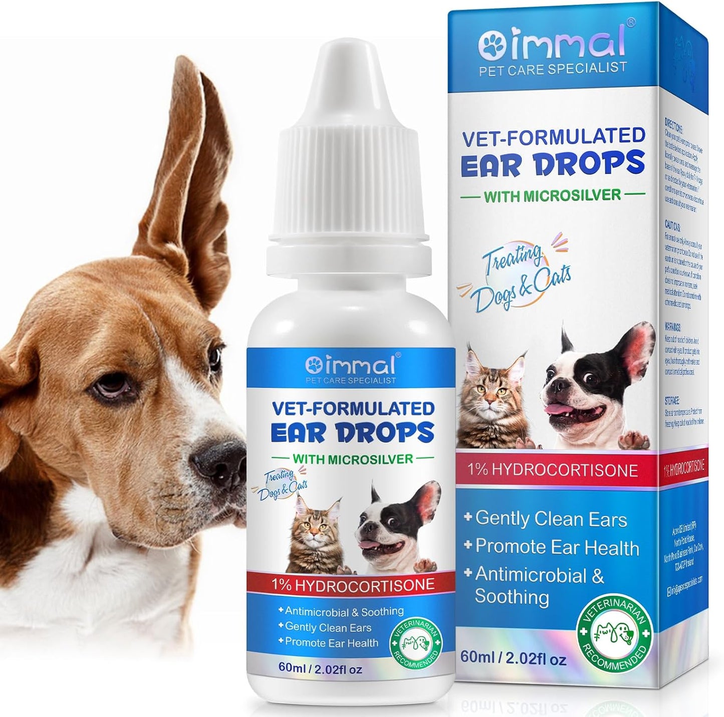 Dog Ear Infection Treatment 60ml | 2-Pack Cat & Dog Ear Cleaning Drops with 1% Hydrocortisone | Pack of 2
