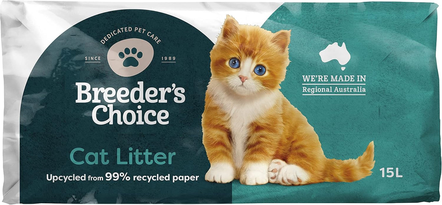 Breeders Choice 99 percent Recycled Paper Cat Litter 15 Litre