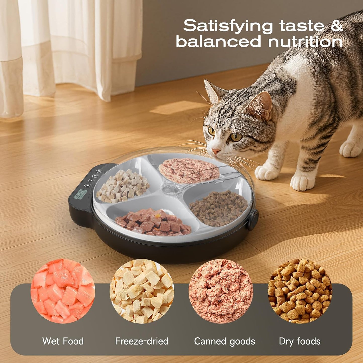 Automatic Cat Feeder Wet Food: Cordless Cat Food Dispenser with Timer - Pet Feeder with Ice Pack for Wet & Dry Food Refrigerated - Auto Wireless Small Dog Feeder Battery Power - Supply 4 Meals per Day