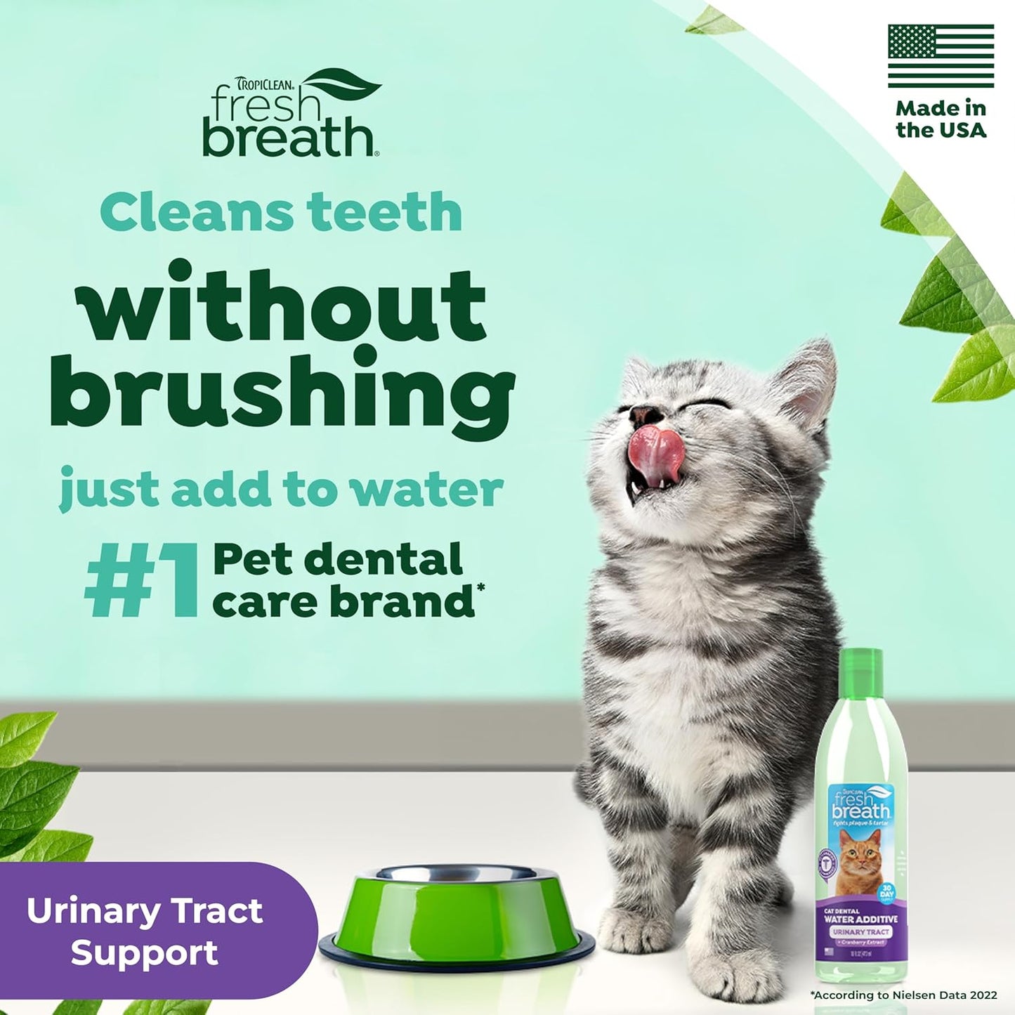 TropiClean Fresh Breath Water Additive for Cats, Cat Teeth Cleaning and Breath Freshener Solution, Complete No Brushing Dental Care, 16 oz.
