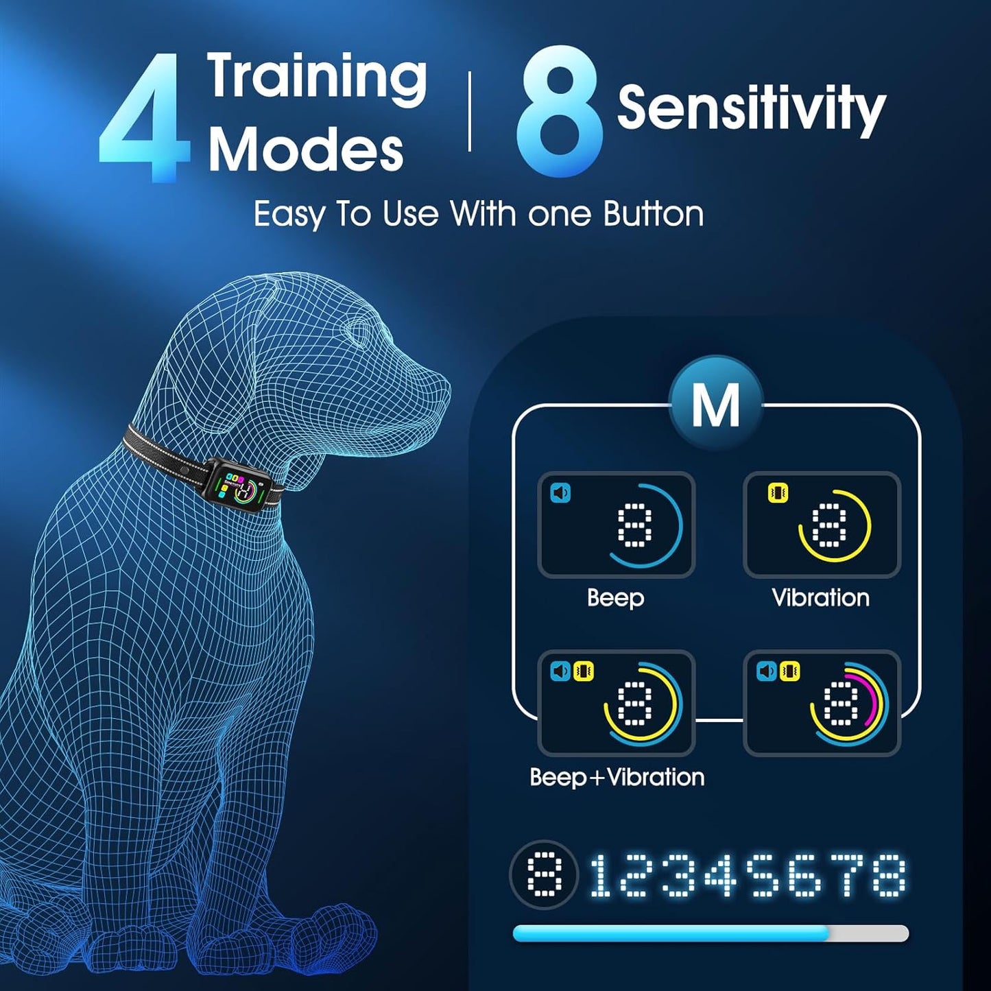 Dog Bark Collar for Large Medium Small Dogs - Smart AI 1S Stop Barking, Anti Barking Device & Dog Training Collar with Beep, Vibration & 8-Level Sensitivity, IP67
