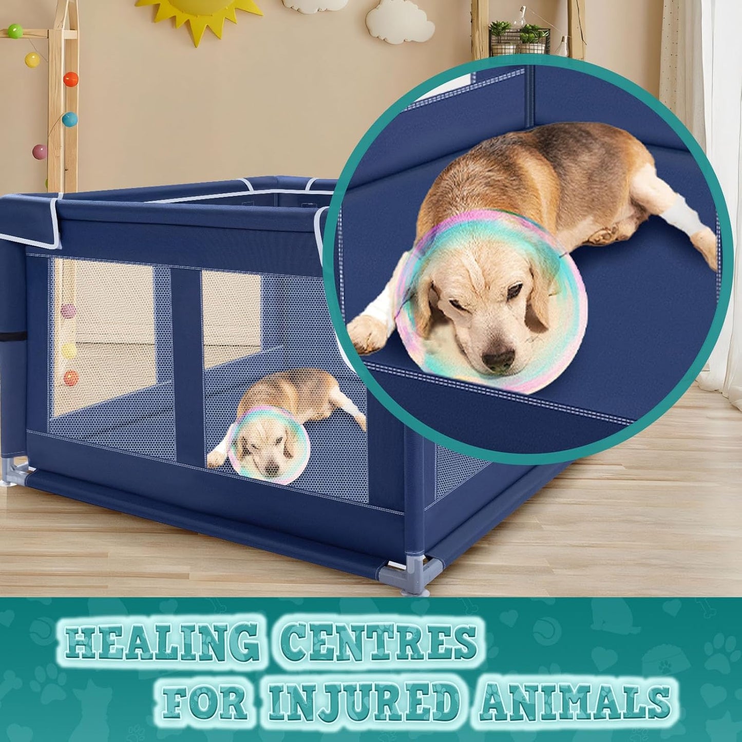 XVISHX 42x42x25.6 Inches Puppy Playpen with Gate, Dog Fence for Indoor & Outdoor, Blue
