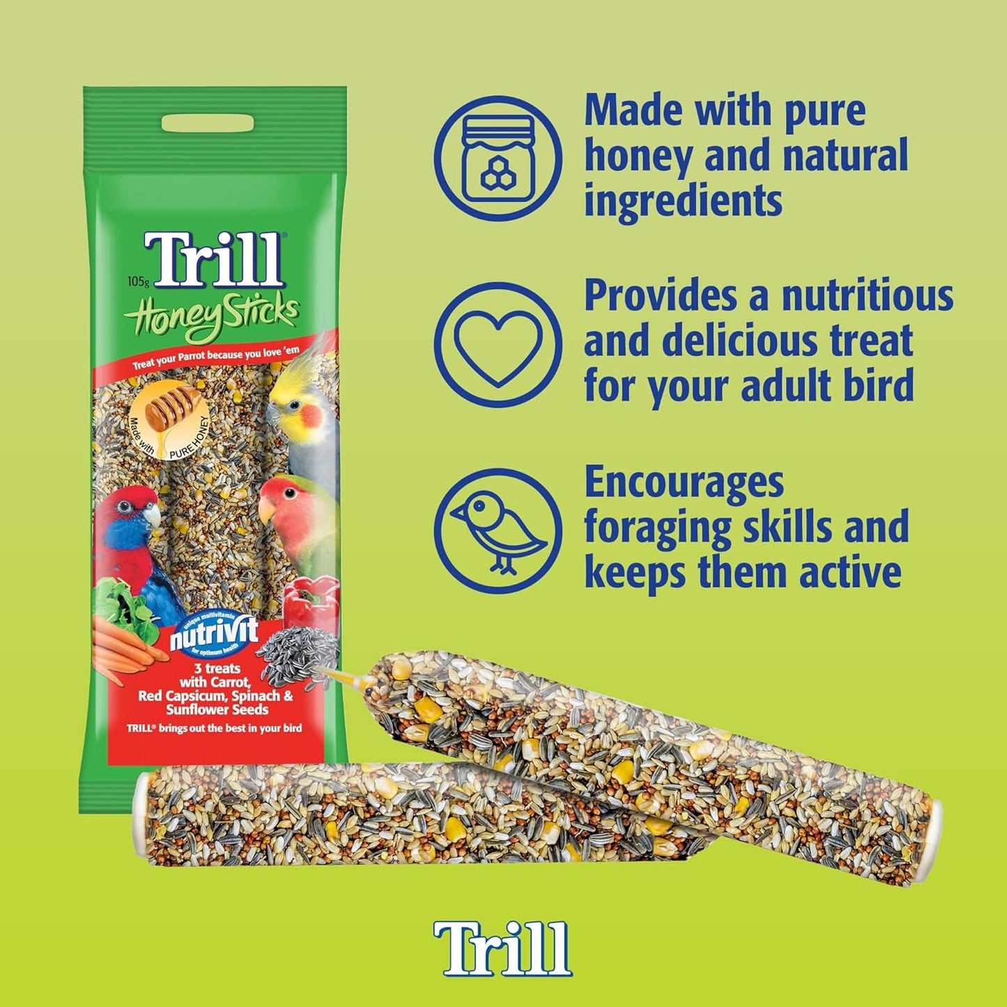 Trill Parrot Honey Sticks Bird Seed, 105g