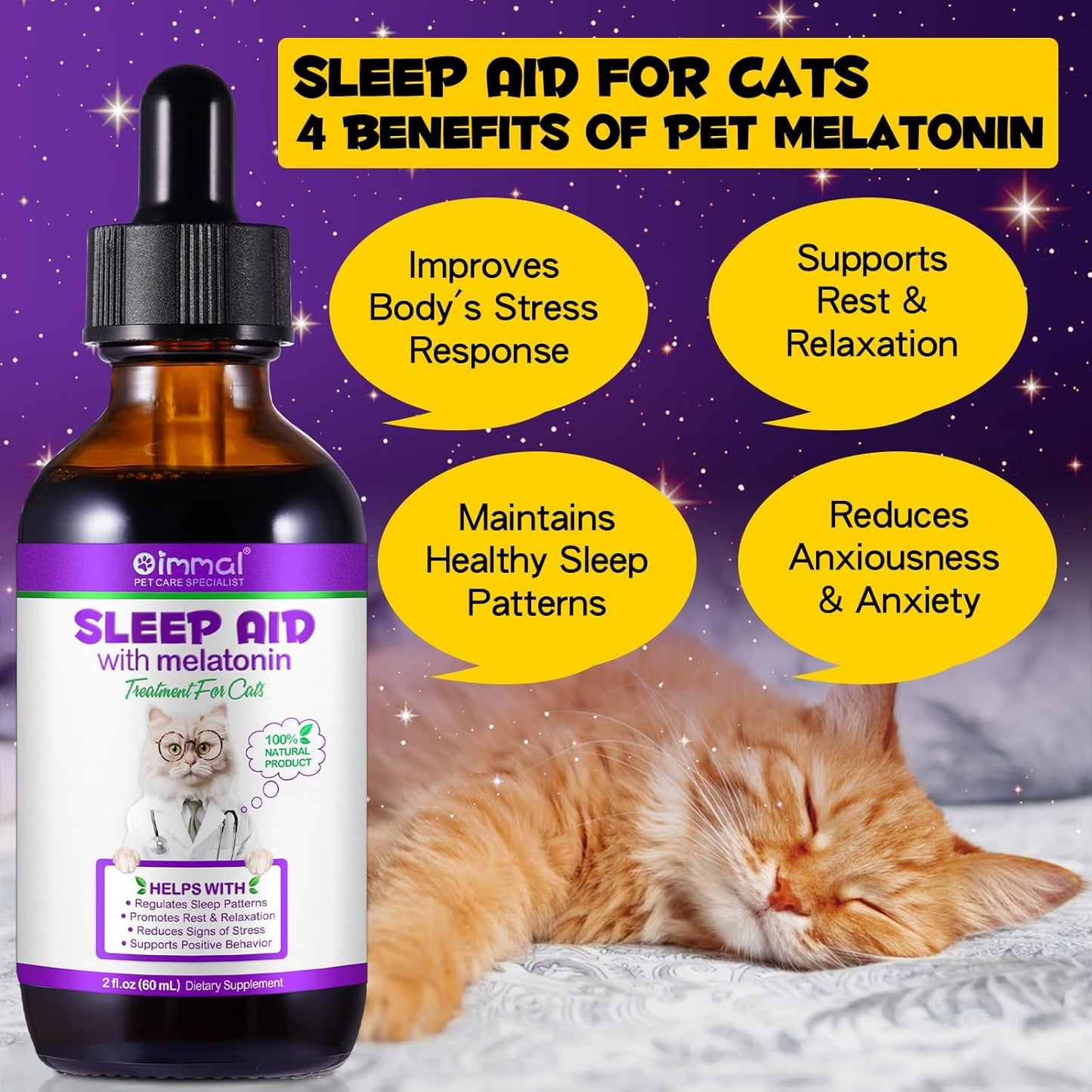 Melatonin For Cats Cat Calming Cat Sleep Aid Cat Melatonin Cat Anxiety Relief Relaxants & Anxiety Relief For Cats Cat Calming Drops 60ml (120ML)