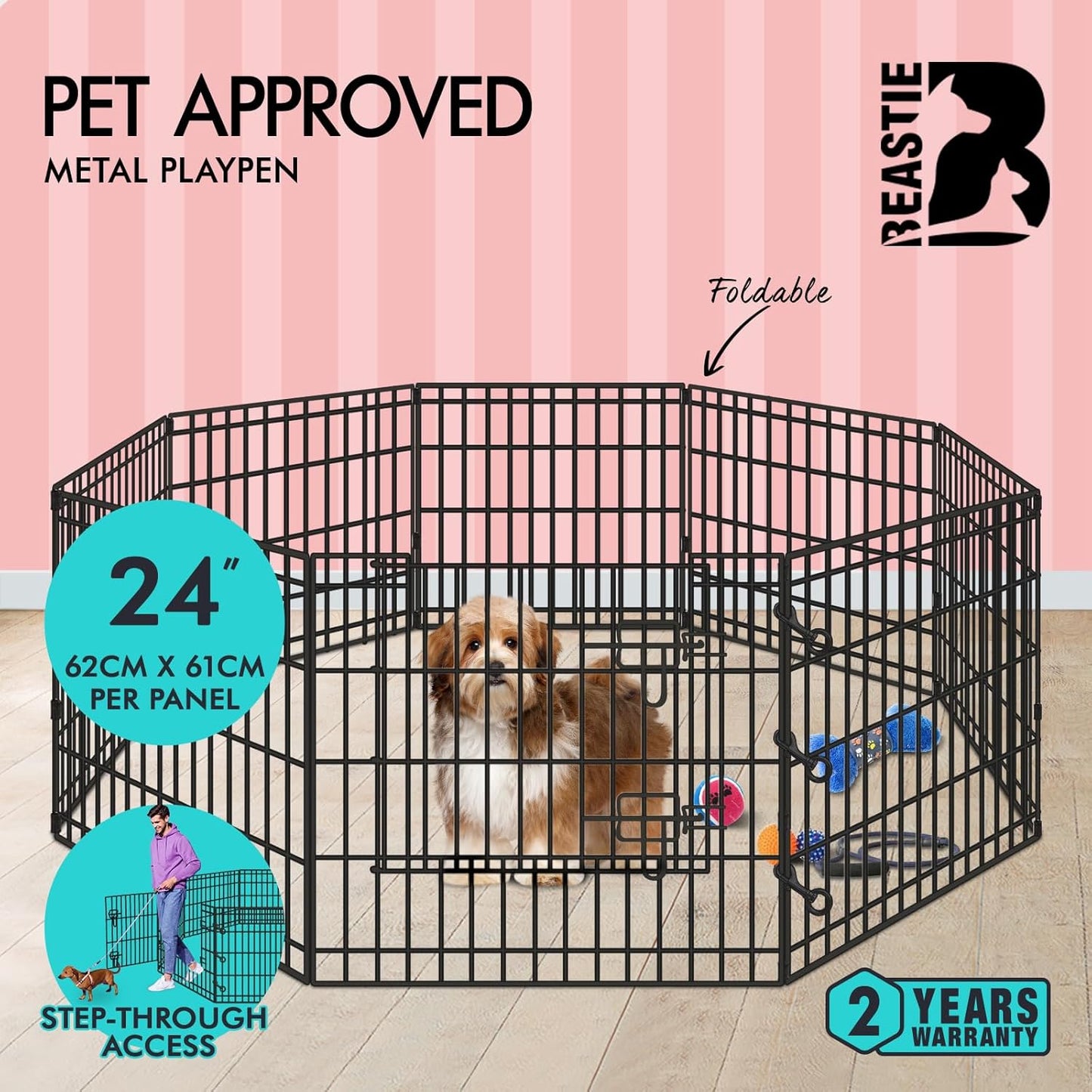 Beastie Foldable Pet Dog Metal Playpen 24", 8 Panels Folding Dog Play Pen Frame for Puppy