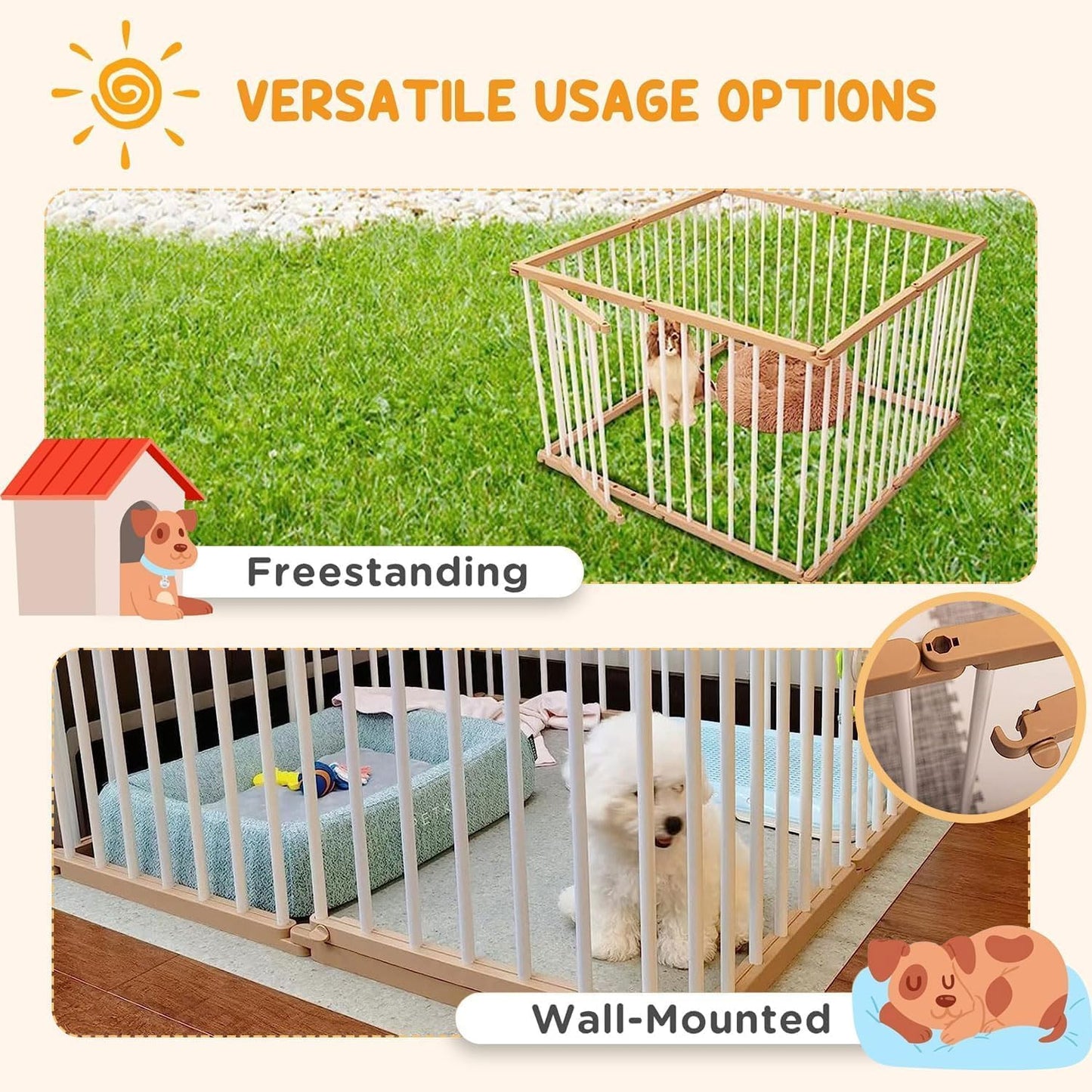 LIODUX Dog Playpen Indoor Pet Enclosure Fence Outdoor Portable Puppy Exercise Pen with Door 8/10 (8 Panels)