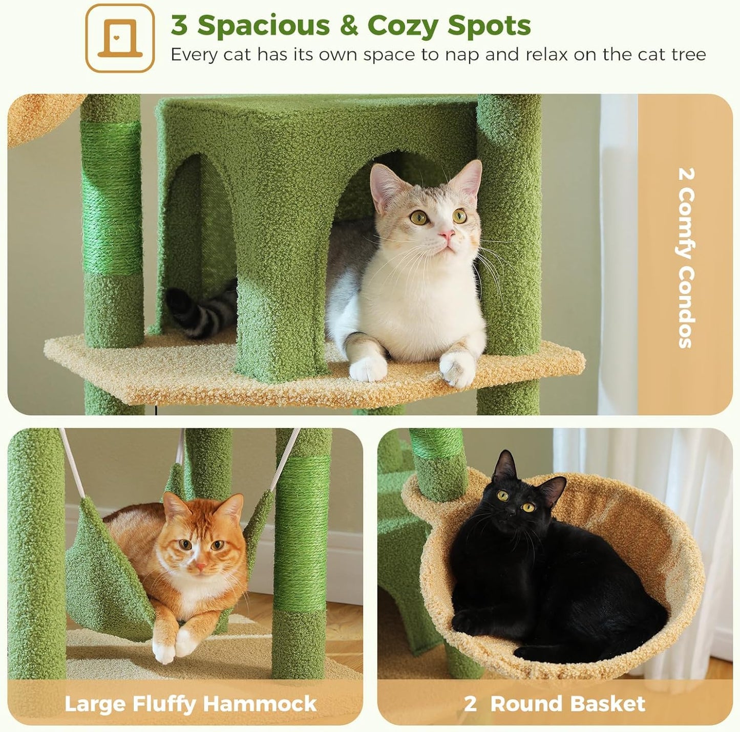 PAWZ Road Cat Tree, 181cm Cat Tower for Indoor Large Cats, Cat Furniture with 2 Spacious Cat Condo, Large Top Perch,2 Hammock(Dia=35cm), 2 Round Perches,Sisal Covered Scratching Post.Grey
