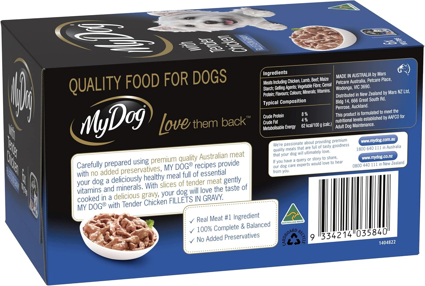 Adult Wet Dog Food With Tender Chicken 6 x 100g, 6 Pack (36 Trays)