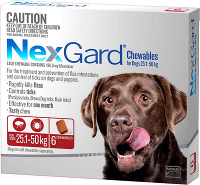 Nexgard Flea and Tick Chewable Tablets for Dog Extra Large 25.1 - 50 kg, Red (Pack of 6)