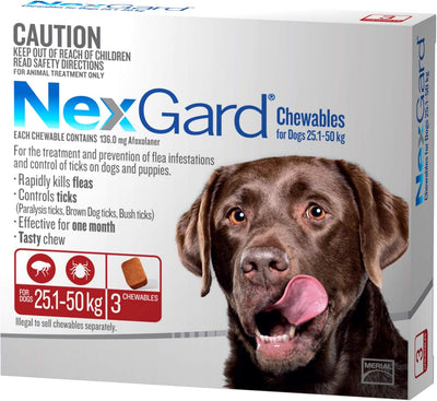 Nexgard Flea and Tick Chewable Tablets for Dog Extra Large 25.1 - 50 kg, Red (Pack of 3)