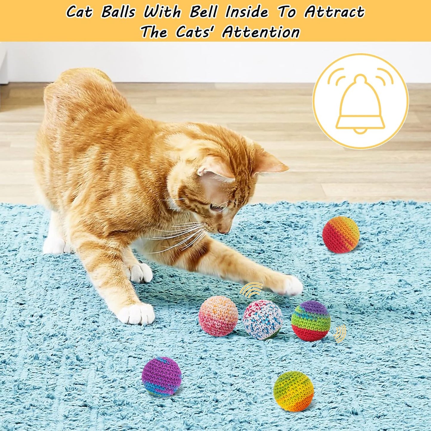 Retro Shaw Cat Toys Balls, Woolen Yarn Cat Ball Toy with Bell Inside-6 pack