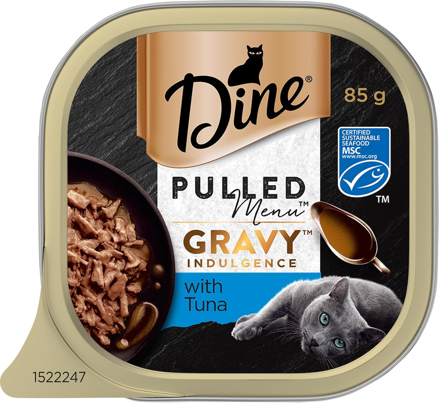 DINE Pulled Menu Adult Wet Cat Food Gravy Indulgence with Tuna 7 x 85g, 6 Pack (42 Trays)