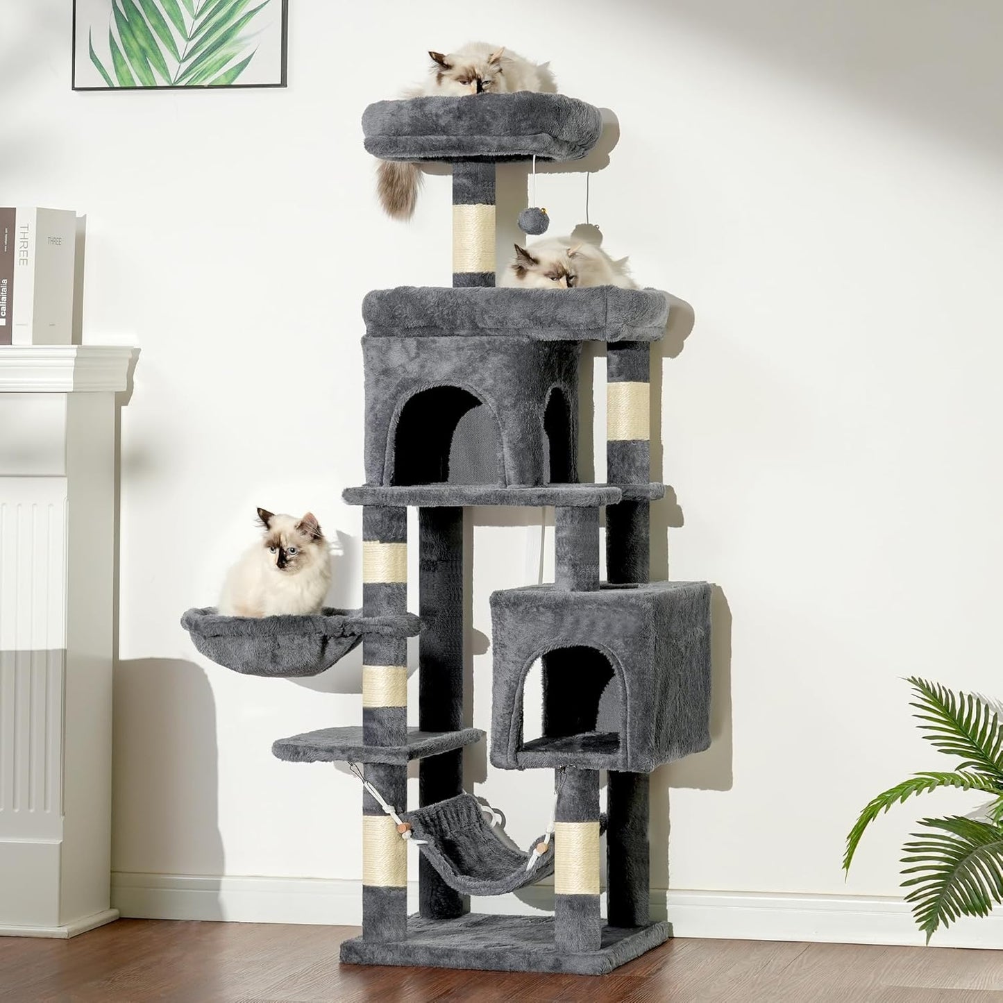 Heybly Cat Tree with Large Platform, Multi-Level Cat Tower with 2 Caves