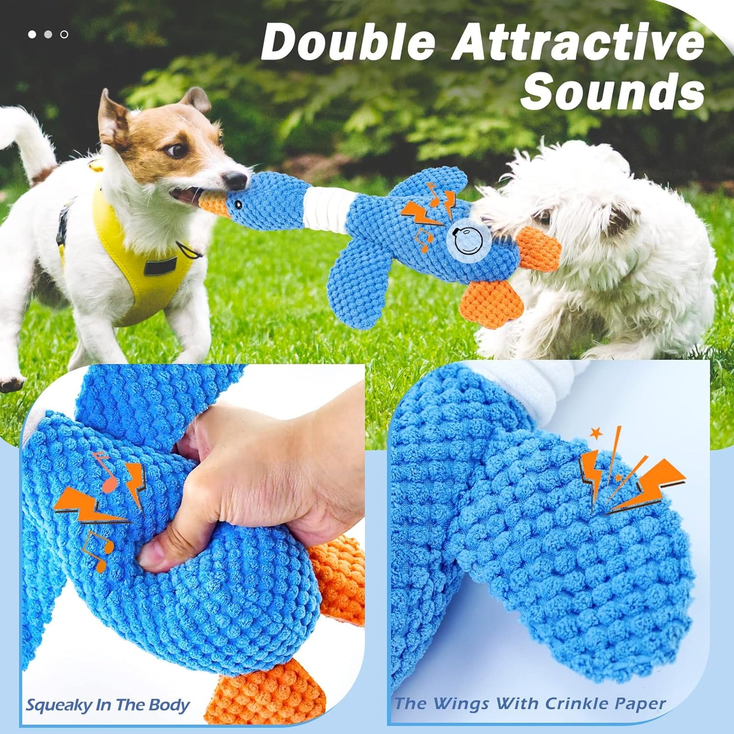 Vitscan Upgraded Goose Indestructible Dog Toys for Aggressive Chewers,Crinkle Squeaky Plush Dog Puppy Chew Toys for Teething, Duck