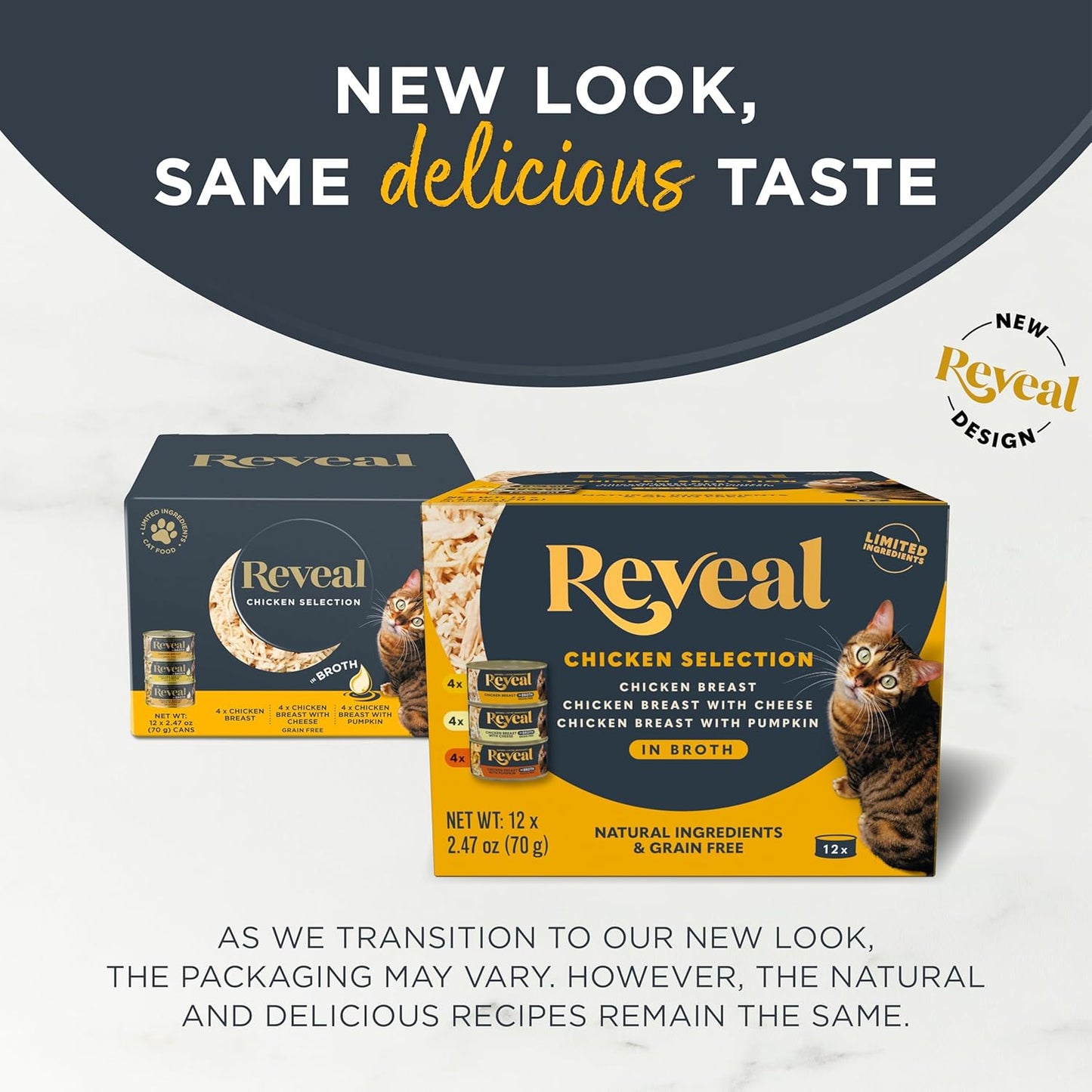 Reveal Natural Wet Cat Food, 12 Count, Grain Free, Limited Ingredient Canned Food for Cats, Chicken Deluxe Selection in Broth, 70g Tins