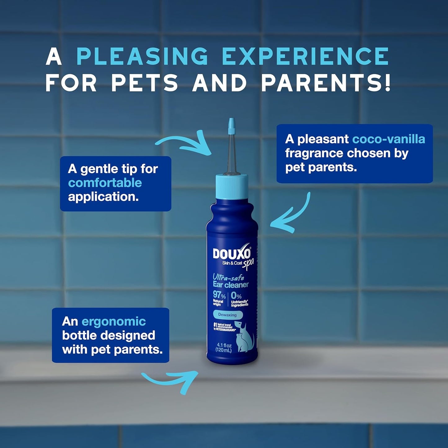 DOUXO® Skin & Coat SPA - Ultra-Safe Dewaxing Ear Cleaner for Dogs and Cats, 4.1 fl oz-USA Made