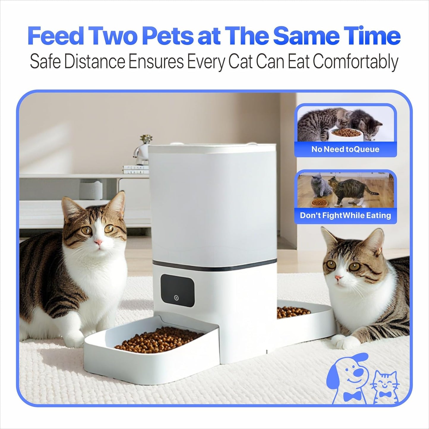 Automatic Cat Feeder for 2 Cat, 6L Dual Auto Cat Food Dispenser with Slow Feed, Smart WiFi APP Control