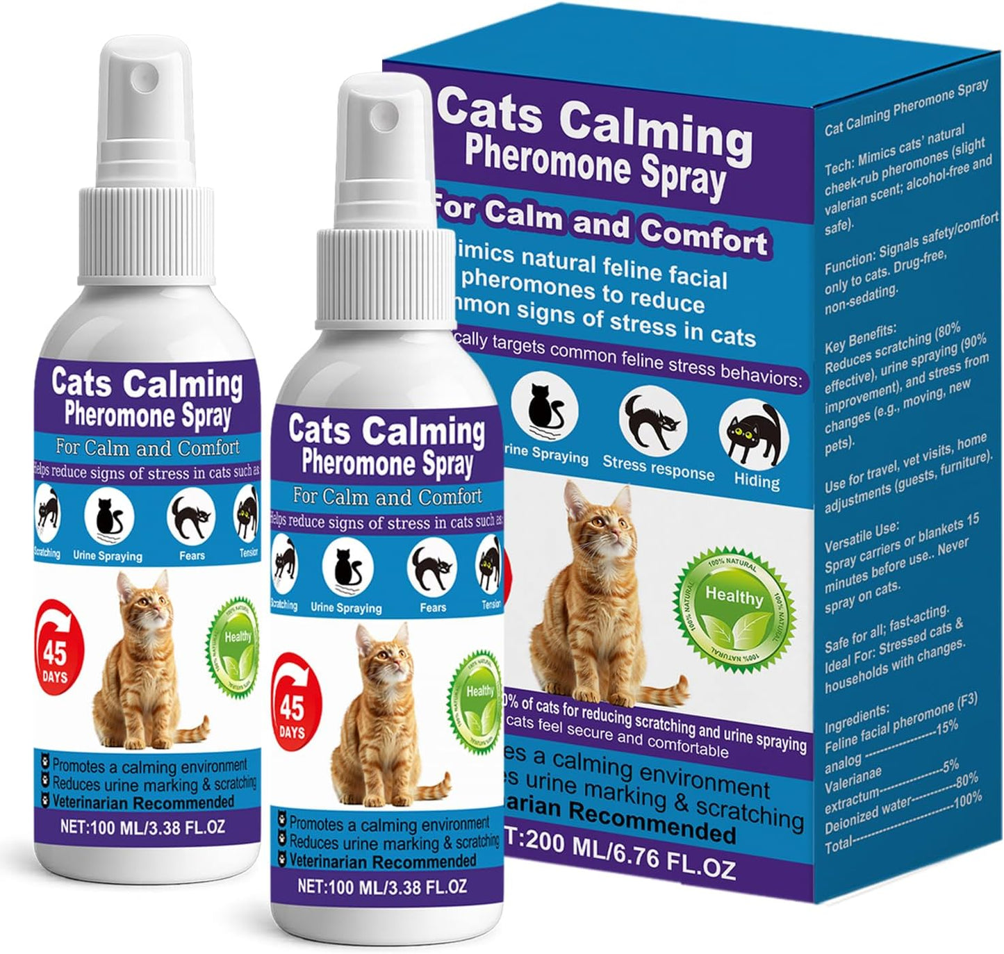 【𝐇𝐢𝐠𝐡𝐥𝐲 𝐄𝐟𝐟𝐞𝐜𝐭𝐢𝐯𝐞】Cat Calming Pheromone Spray for Stress & Anxiety ReliefDrug-Free & Vet Recommended – with F3 Facial Pheromone 6.76oz